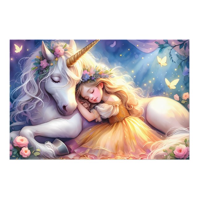 Impression Photo Sleeping Girl Unicorn Dreamscape (Devant)