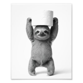 Impression Photo Smiling Sloth Triumphantly Lifts Toilet Paper Roll