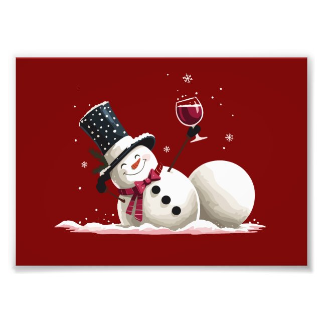 Impression Photo Snowman With Wine Christmas Gift Xmas Holiday  (Devant)