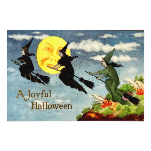 Impression Photo Sorcier Balai Volant Homme Dans Ciel de Lune