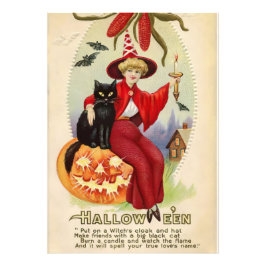 Impression Photo Sorcière d'Halloween vintage et chat noir