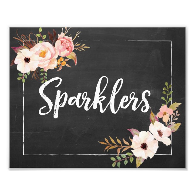 Impression Photo Sparklers Rustique Chalboard Floral Mariage Signal (Devant)