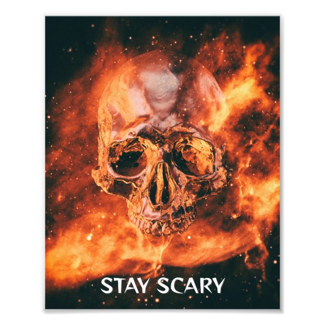 Impression Photo Stay Scary. Flaming skull in space (Devant)
