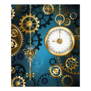 Impression Photo Steampunk Arrière - plan turquoise avec Gears