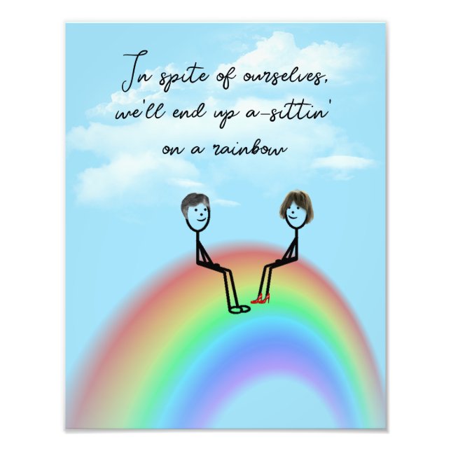Impression Photo Stick Figure Couple assis sur un arc-en-ciel (Devant)