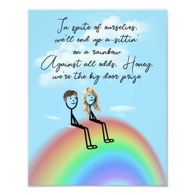 Impression Photo Stick Figure Couple sur un arc-en-ciel (Devant)