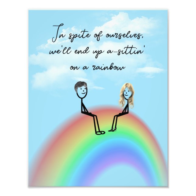 Impression Photo Stick Figure Couple sur un arc-en-ciel (Devant)
