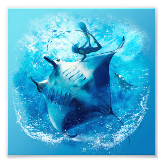 Impression Photo Stingray de mer et plongeur