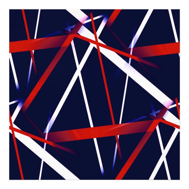 Impression Photo Stripes Abstraites rouges et blanches sur un bleu (Devant)