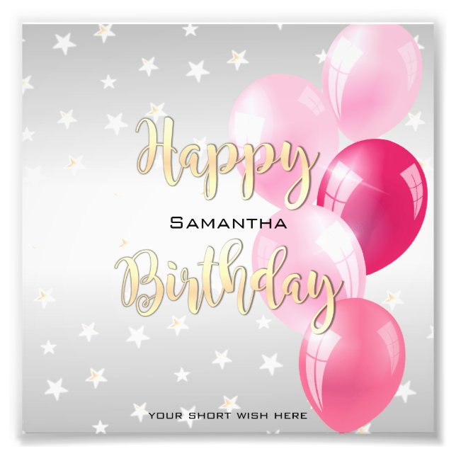 Impression Photo Stylish Starry Joyeux anniversaire et ballons rose (Devant)