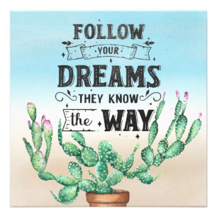Impression Photo Suivez vos rêves   Cactus aquarelle & citation