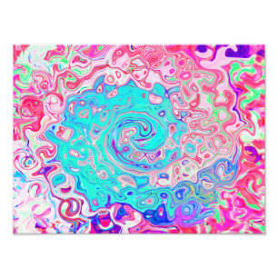 Impression Photo Super Aqua Blue et rose Abstrait Retro Swirl