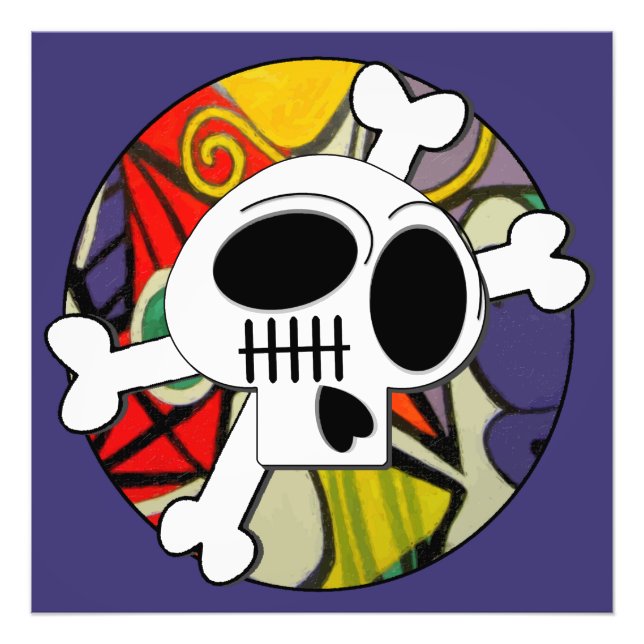 Impression Photo Surréalisme Kawaii Goth Crâne et os croisés (Devant)