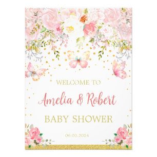 Impression Photo Symbole de bienvenue aux papillons roses