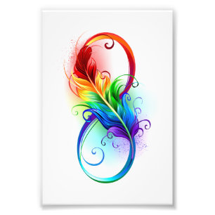 Impression Photo Symbole d'infini avec plume arc-en-ciel