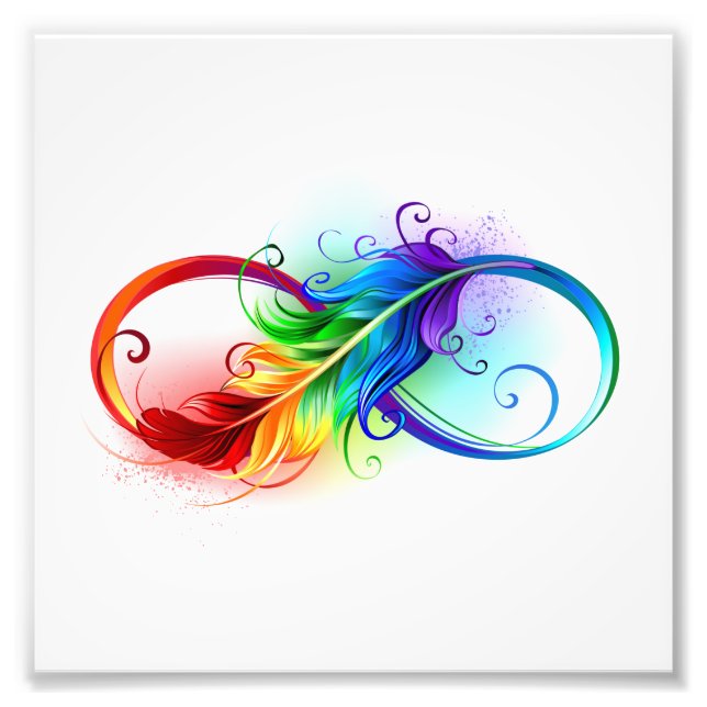 Impression Photo Symbole d'infini avec plume arc-en-ciel (Devant)