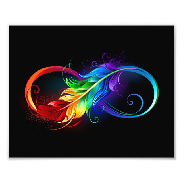 Impression Photo Symbole d'infini avec plume arc-en-ciel (Devant)