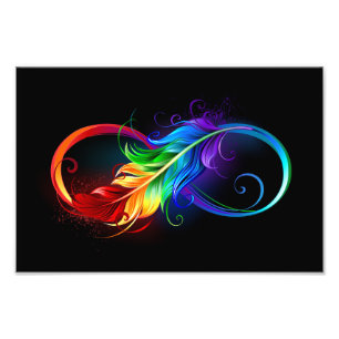 Impression Photo Symbole d'infini avec plume arc-en-ciel