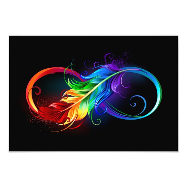 Impression Photo Symbole d'infini avec plume arc-en-ciel (Devant)