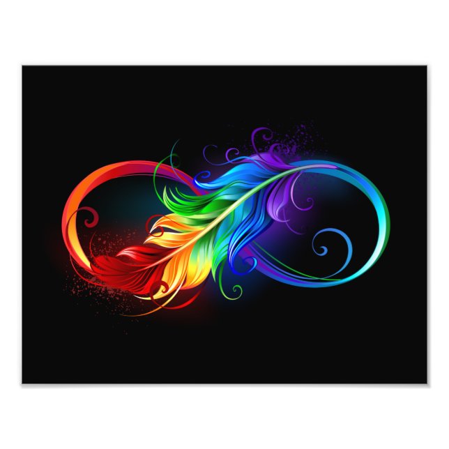 Impression Photo Symbole d'infini avec plume arc-en-ciel (Devant)