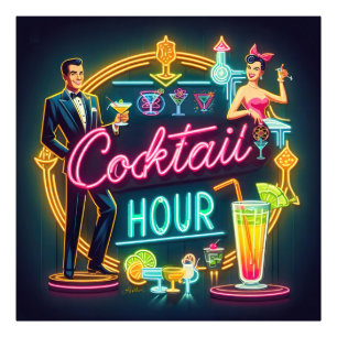 Impression Photo Symbole du néon du milieu du siècle Cocktail Hour 
