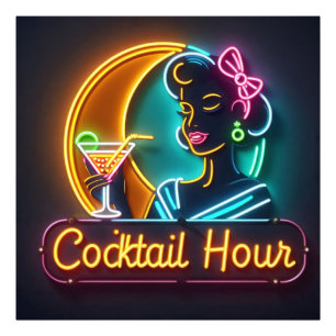 Impression Photo SYMBOLE DU NEON DU MILIEU DU SIÈCLE Cocktail Hour 