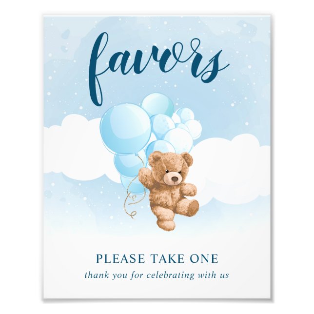 Impression Photo Symbole Teddy Bear avec Ballons Bleus Favons (Devant)