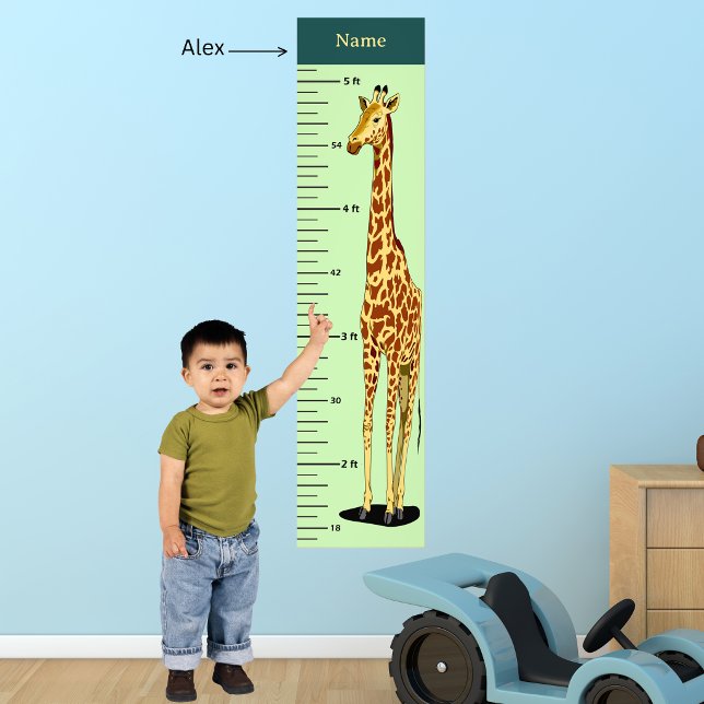 Impression Photo Tableau de croissance de girafe à long cou Ajouter (Long Neck Giraffe Growth Chart Add Child's Name Photo Print)