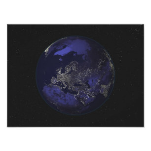 Impression Photo Terre entière la nuit montrant les lumières de la