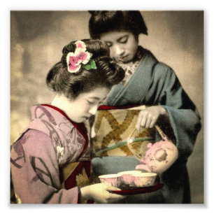 Impression Photo Thé pour le geisha deux dans le vieux Japonais