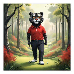 Impression Photo Tiger Jouant Au Golf Dans Les Bois,