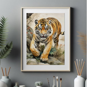 Impression Photo Tigre asiatique peinture traditionnelle