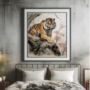 Impression Photo Tigre asiatique peinture traditionnelle