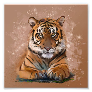 Impression Photo Tigre du Bengale. Dessin aquarelle en style grunge