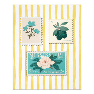 Impression Photo Timbre Postage vintage Cuisine Imprimer   Bleu rét
