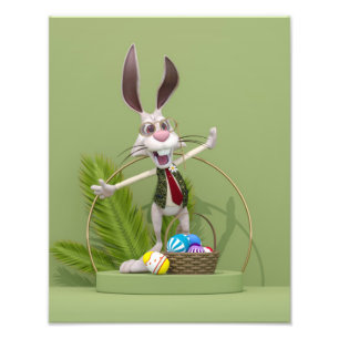 Impression Photo Toon Rabbit debout près des oeufs de Pâques