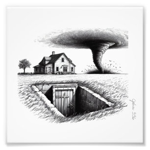 Impression Photo Tornado Maison Cave avec Croix