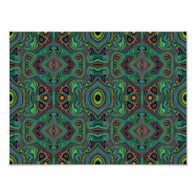 Impression Photo Trippy Retro Black and Lime Green Abstract Pattern (Devant)