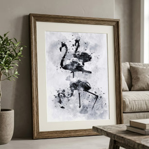 Impression Photo Trois flamants rose et blanc aquarelle