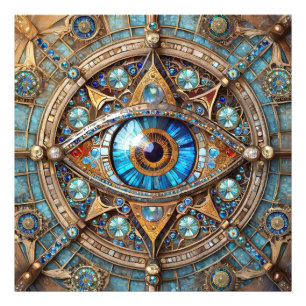 Impression Photo Troisième oeil - Turquoise Blue Gold Mandala