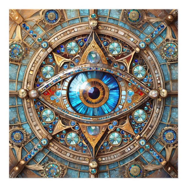 Impression Photo Troisième oeil - Turquoise Blue Gold Mandala (Devant)