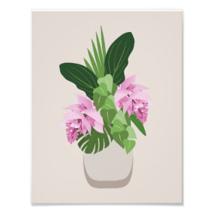 Impression Photo Tropical Medinilla Fleur rose dans Vase sur Beige
