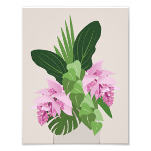 Impression Photo Tropical Medinilla Fleur rose sur le beige