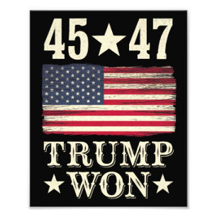 Impression Photo Trump a gagné 2024 45 47e président drapeau États-