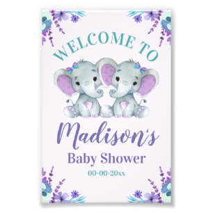 Impression Photo Twin Girl Elephant Affiche de bienvenue fille Douc