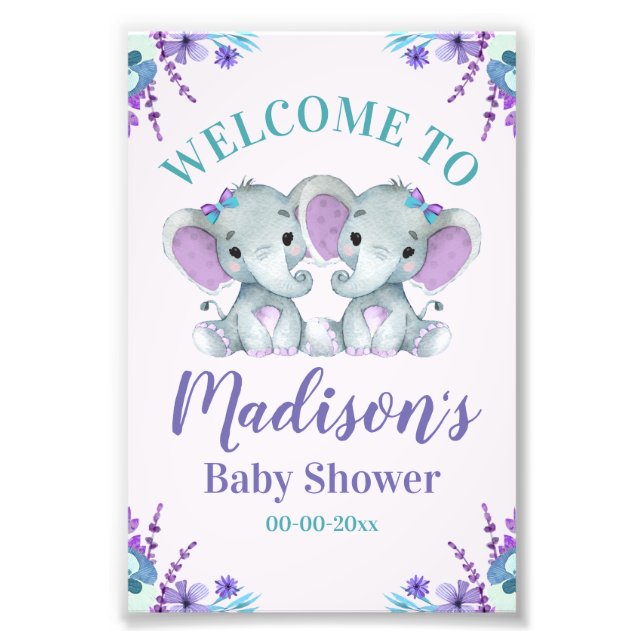 Impression Photo Twin Girl Elephant Affiche de bienvenue fille Douc (Devant)