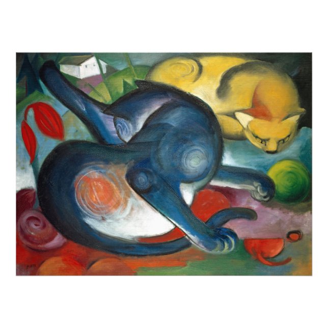 Impression Photo Two Cats, Blue and Yellow (1912) par Franz Marc (Devant)