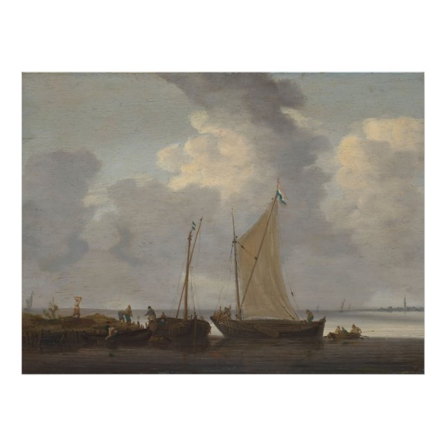 Impression Photo Un calme avec des pêcheurs qui déchargent leurs pr (Devant)