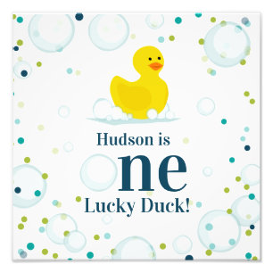 Impression Photo Un canard chanceux premier anniversaire bleu