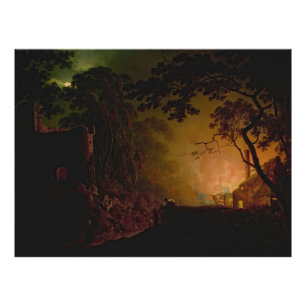Impression Photo Un chalet en feu la nuit Joseph Wright de Derby